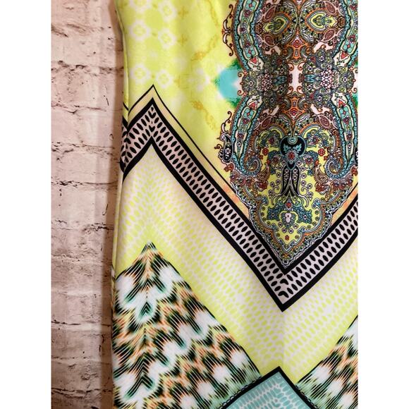 Melissa Paige Dress Womens Medium Sheath Pastel Mixed Print High Neck Stretch - Picture 9 of 16